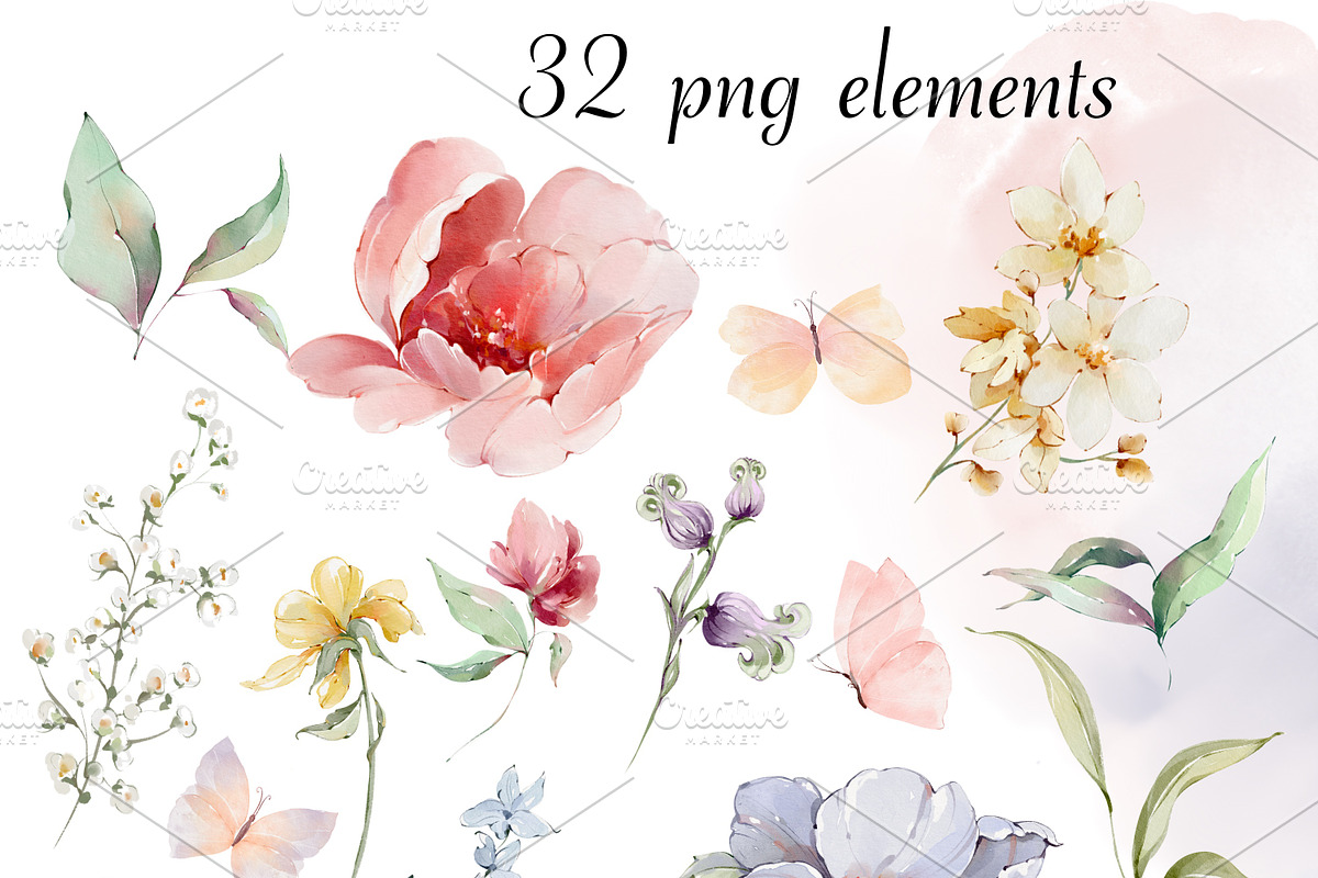 Wildflowers Watercolor bloom set, a Decorative Illustration by Edith’s World (Photo 3 of 9)