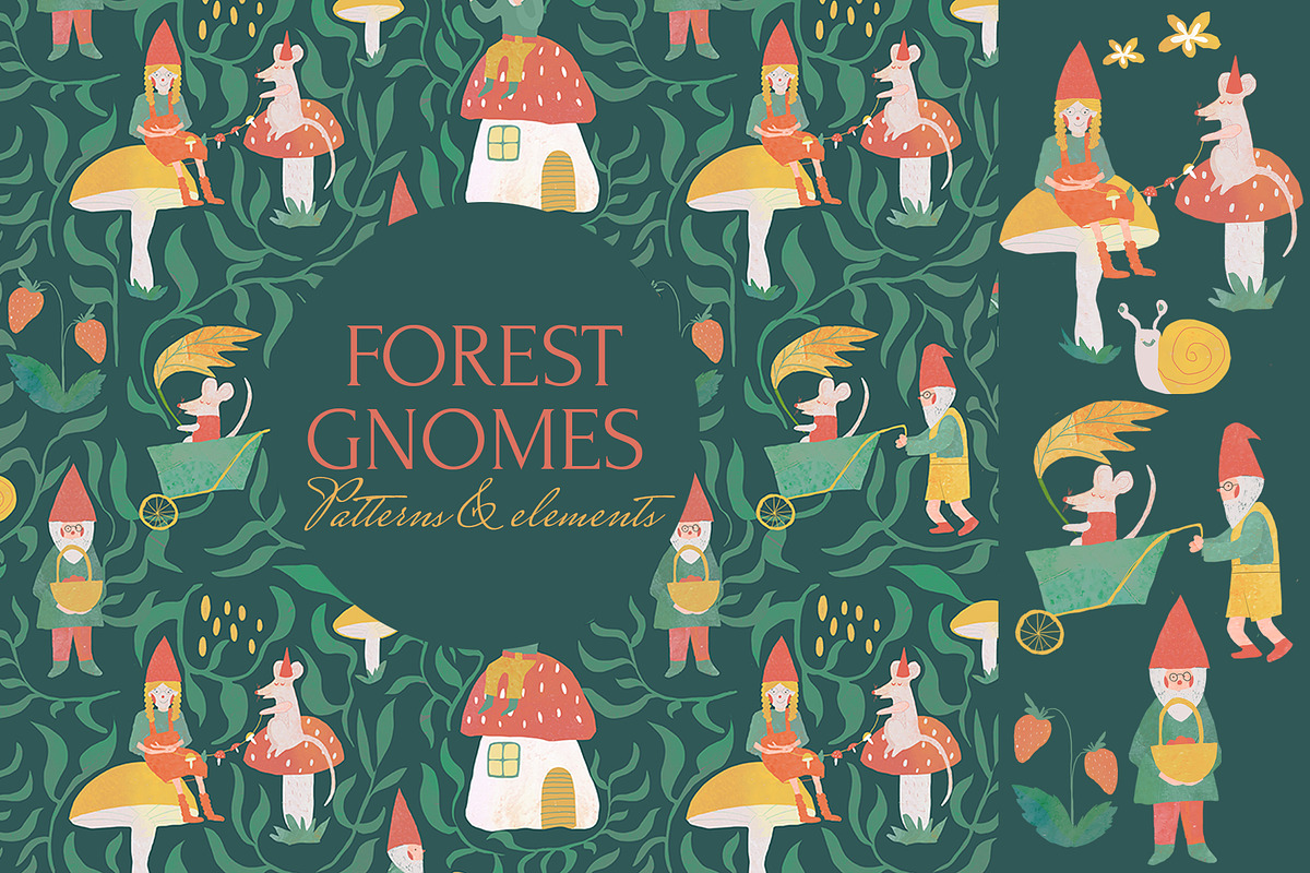 Forest cute gnomes patterns, a Pattern Graphic by watercolor kamill (Photo 1 of 10)