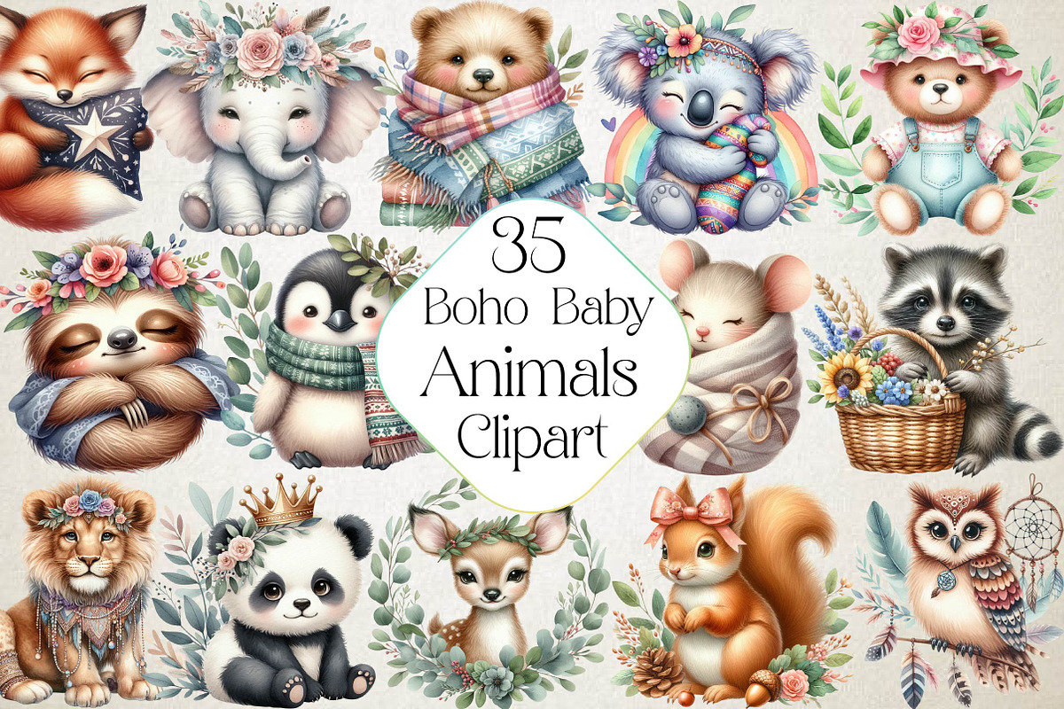 Boho Baby Clipart Bundle Boho Animal, an Illustration by DreamPrint404 (Photo 1 of 5)