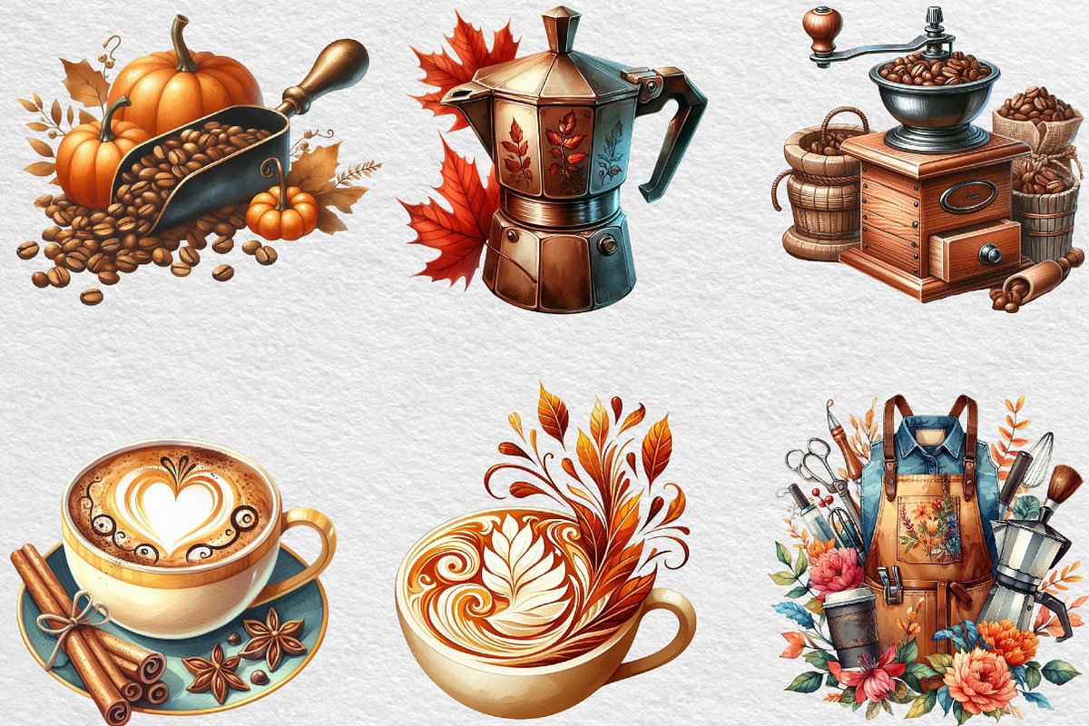 Vintage Autumn Coffee Clipart, an Illustration by Black Bird Studio (Photo 6 of 6)