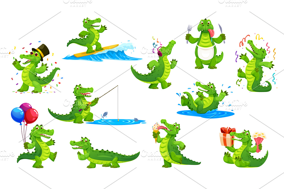 Cartoon green crocodile reptile, an Animal Illustration by Vector Tradition