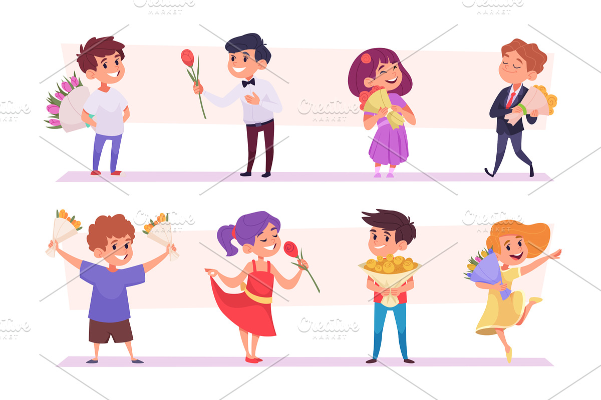 Kids flowers. Little people holding, a Person Illustration by Onyx