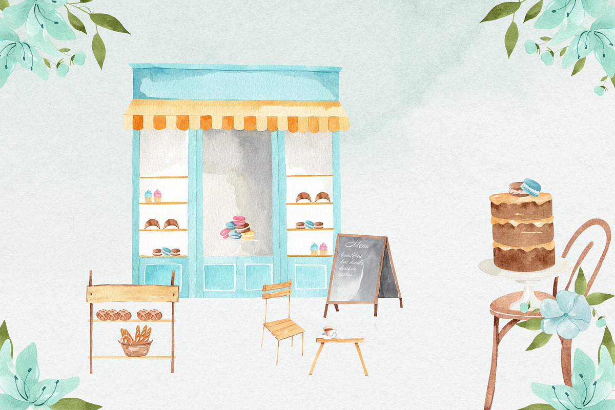 Baking in Paris Watercolor Clipart, a Food Illustration by natalisart (Photo 4 of 16)