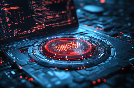 Futuristic Laptop: Glowing digital i, a Background Photo by Pixeness