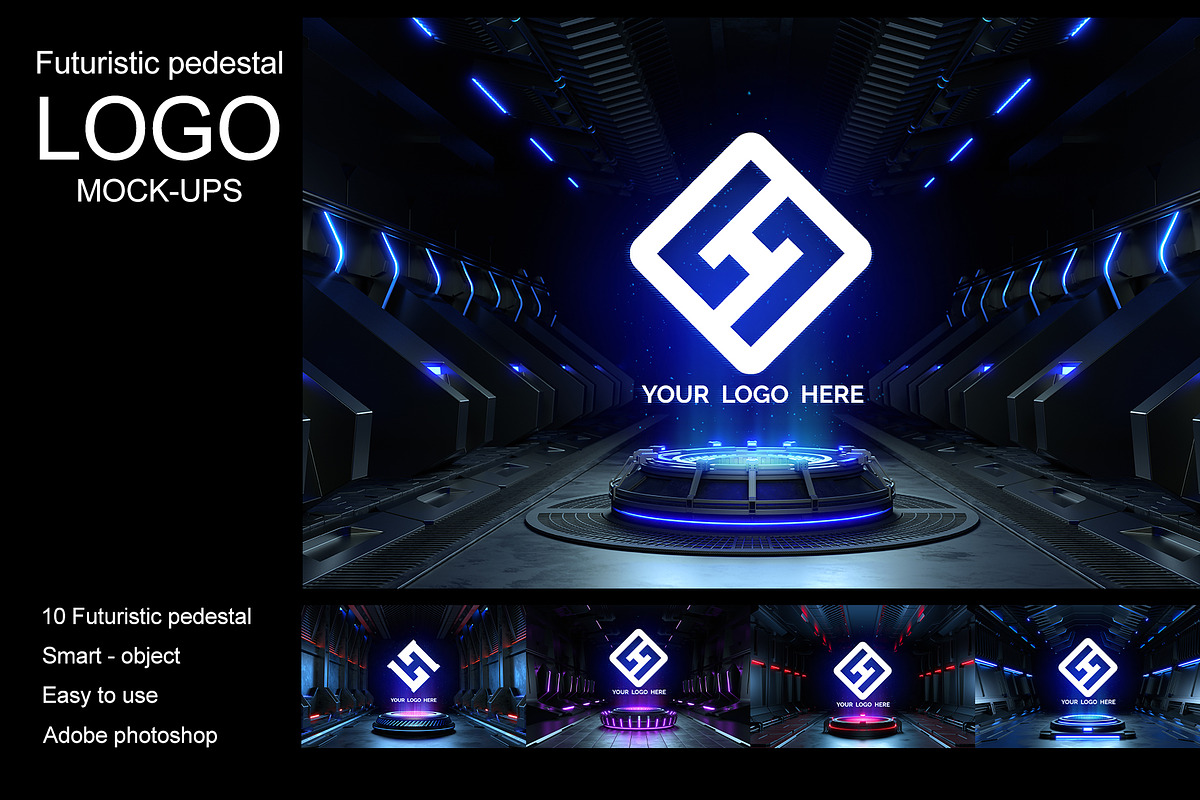 Futuristic pedestal Logo mock-ups, a Product Mockup by S_design (Photo 2 of 12)