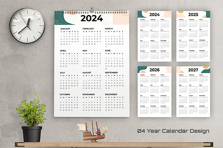 Wall Calendar 2024 to 2027 Template, a Stationery Template by MightyDesign