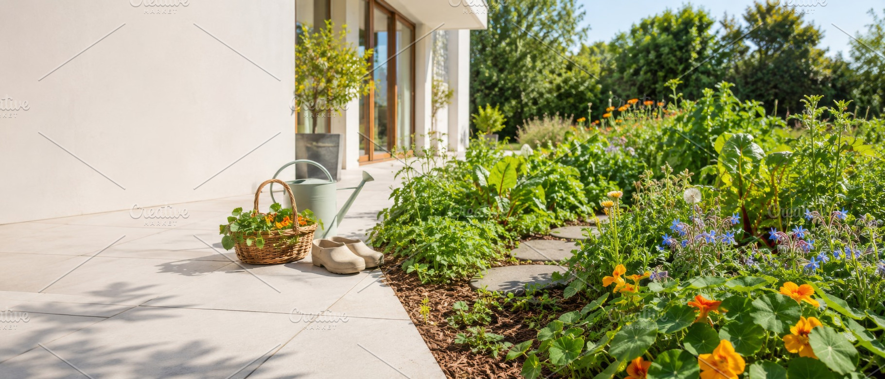 Foraging garden with lush plants and, a Photo by Dvoevnore photos