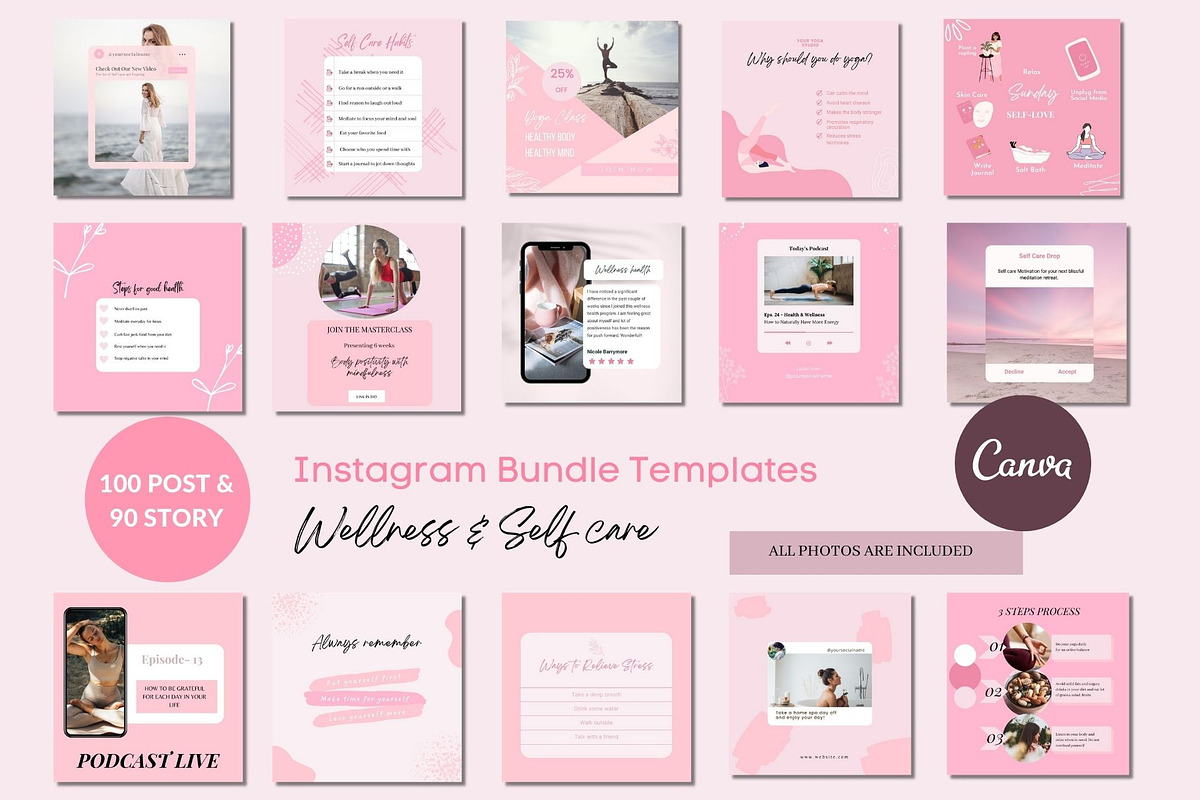 Wellness Instagram Template Canva, a Social Media Template by Deepa Template Studio (Photo 1 of 12)
