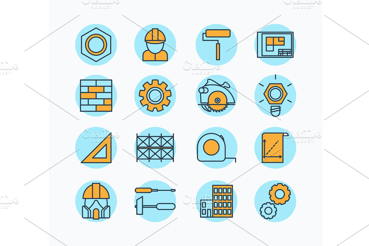 Color building icons in simple style, an Illustration by the8monkey