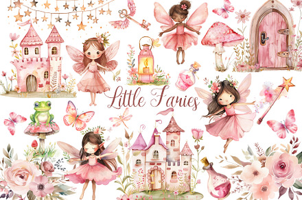 Watercolor Pink Fairy clipart., an Object Graphic by AquarelleSpace
