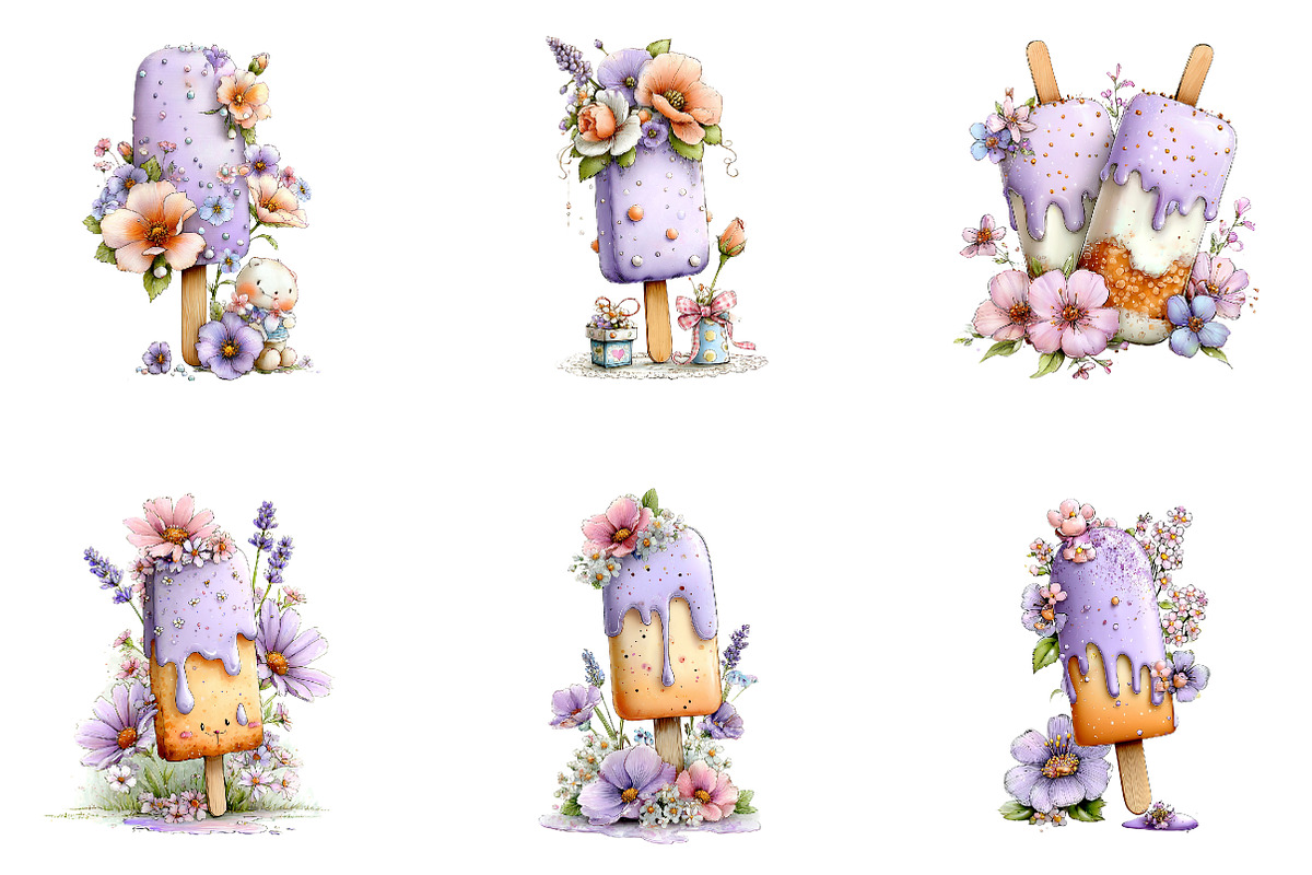 Whimsical Summer Ice Cream Clipart, an Illustration by CreationArt (Photo 3 of 7)