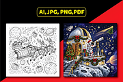 Christmas in Space Coloring Book, a Seasonal Illustration by Design Station (Thumbnail 4 of 5)