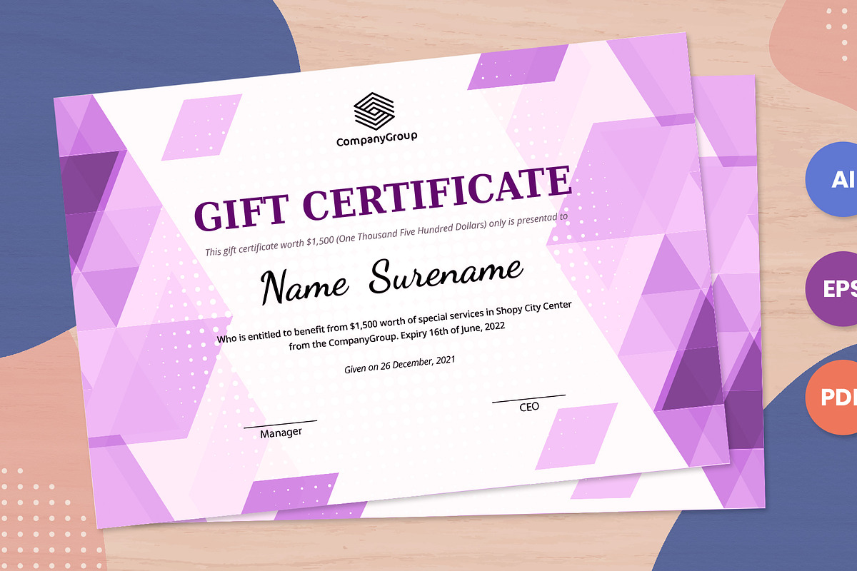 Gift Certificate Template Ai, EPS, a Business Card Template by Halfcircle (Photo 1 of 3)