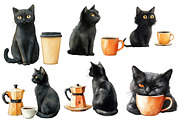 Funny Coffee Black Cat Clipart, an Illustration by Designworld (Thumbnail 2 of 6)