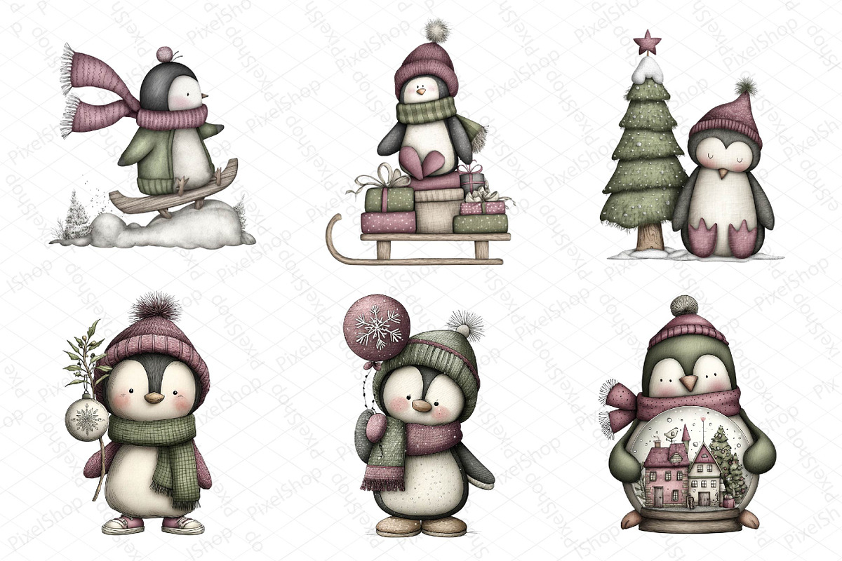 Winter Holiday Penguin Clipart, an Illustration by DreamPrint404 (Photo 4 of 7)