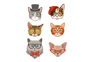 Hipster Cat. Funny Cats Avatar With