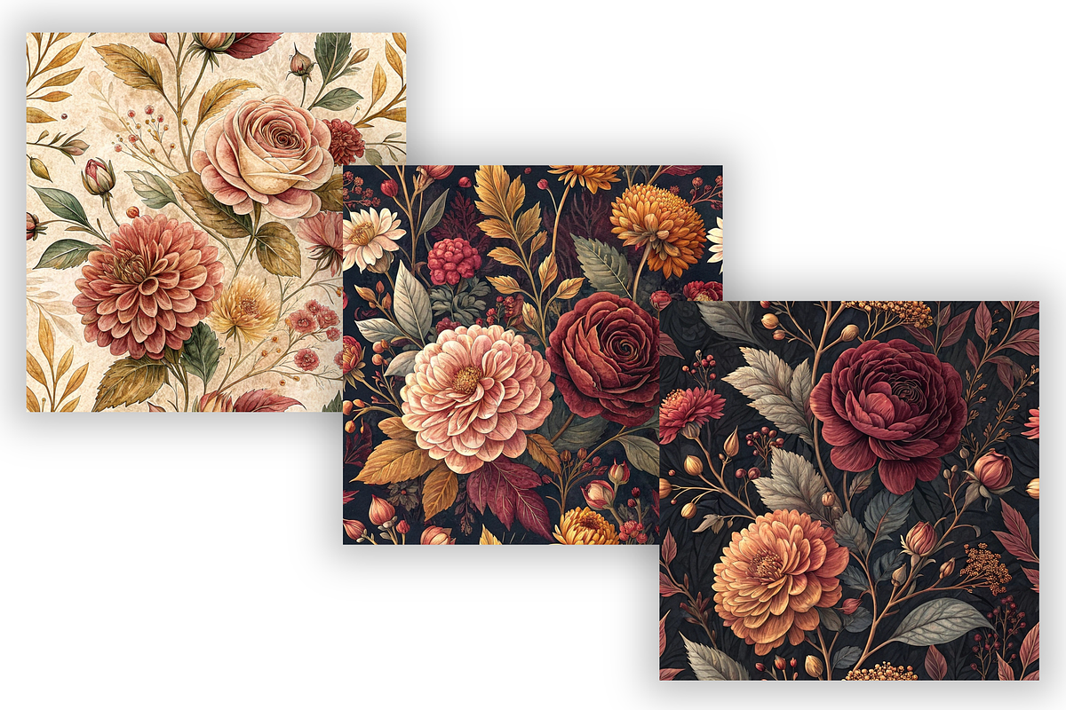 Vintage Autumn Flowers Digital Paper, a Pattern Graphic by FloridPrintables (Photo 4 of 9)