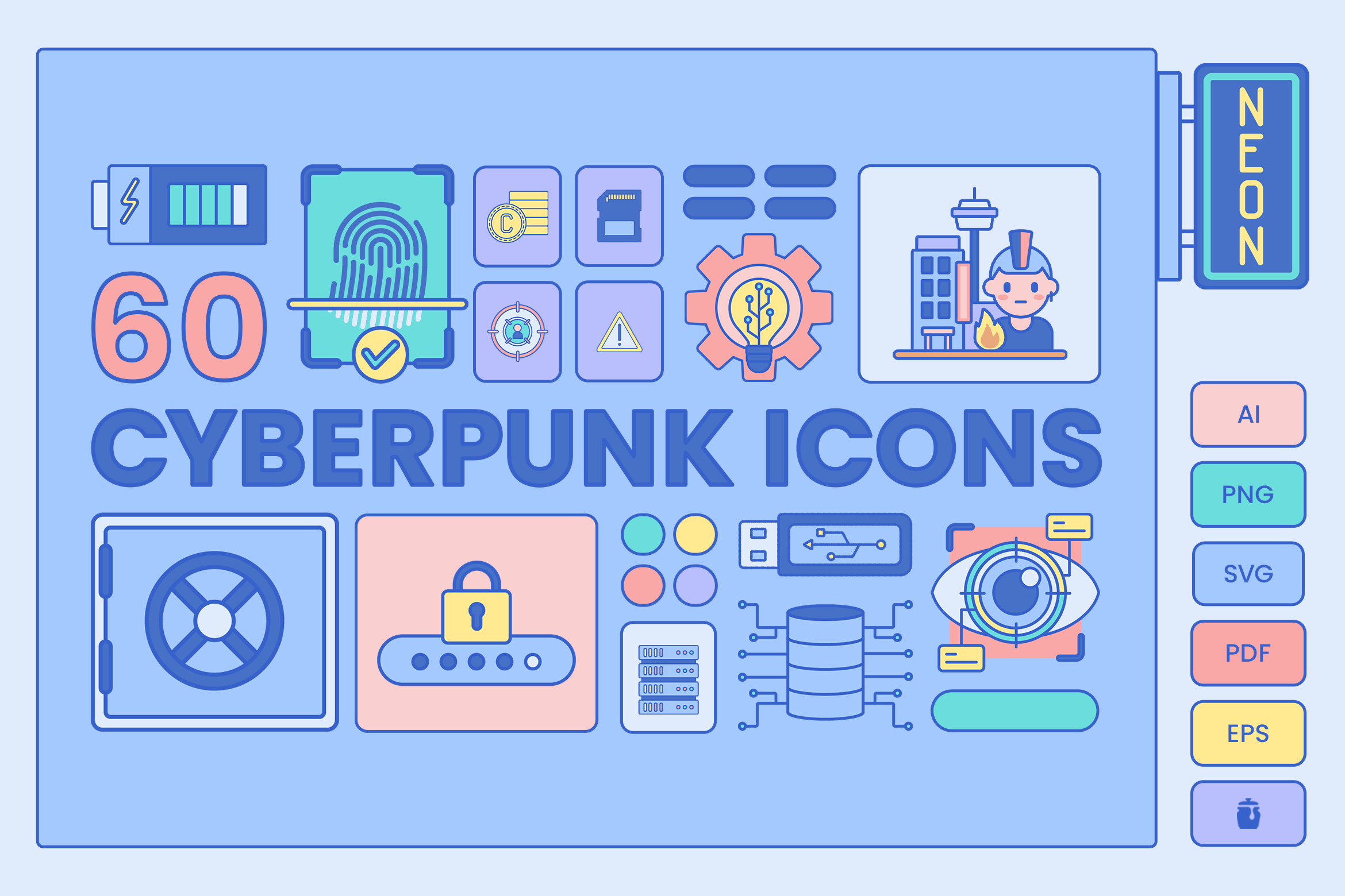 60 Cyberpunk Icons | Indigo, a Solid Icon by Flat Icons