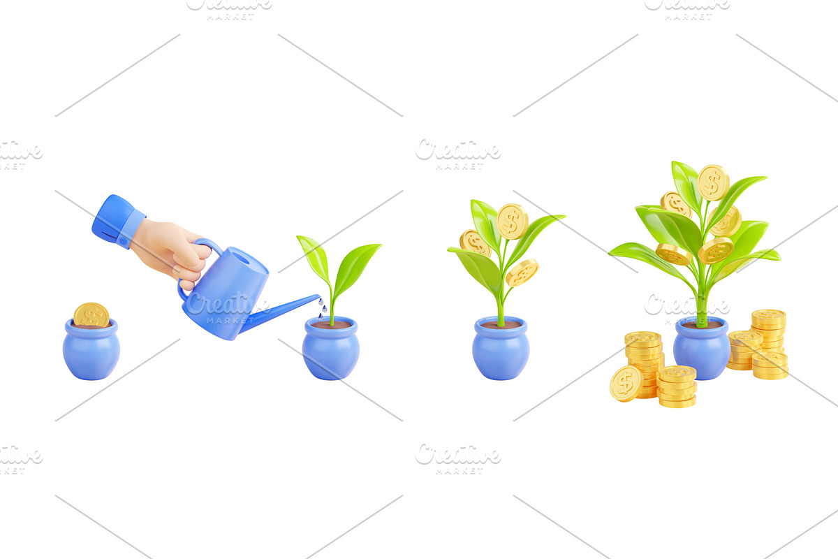 Money tree growth 3d render concept, an Environmental 3D Model by art PVP - market
