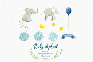 Watercolor Baby Elephant Clipart