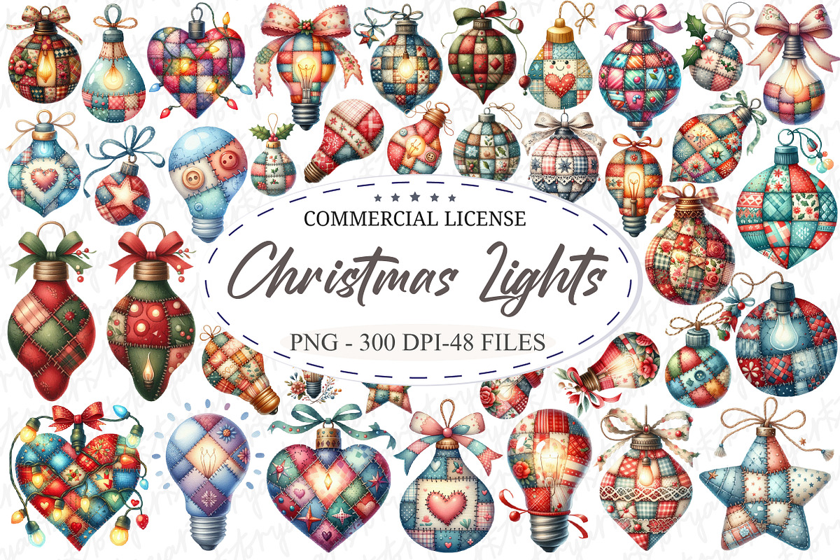 Watercolor Christmas Lights Clipart, an Illustration by designcity5 (Photo 1 of 5)