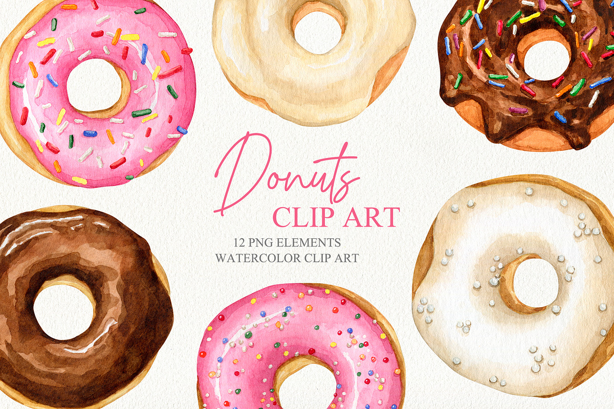 Watercolor donuts collection, a Food Illustration by CrystalinaShop (Photo 1 of 4)