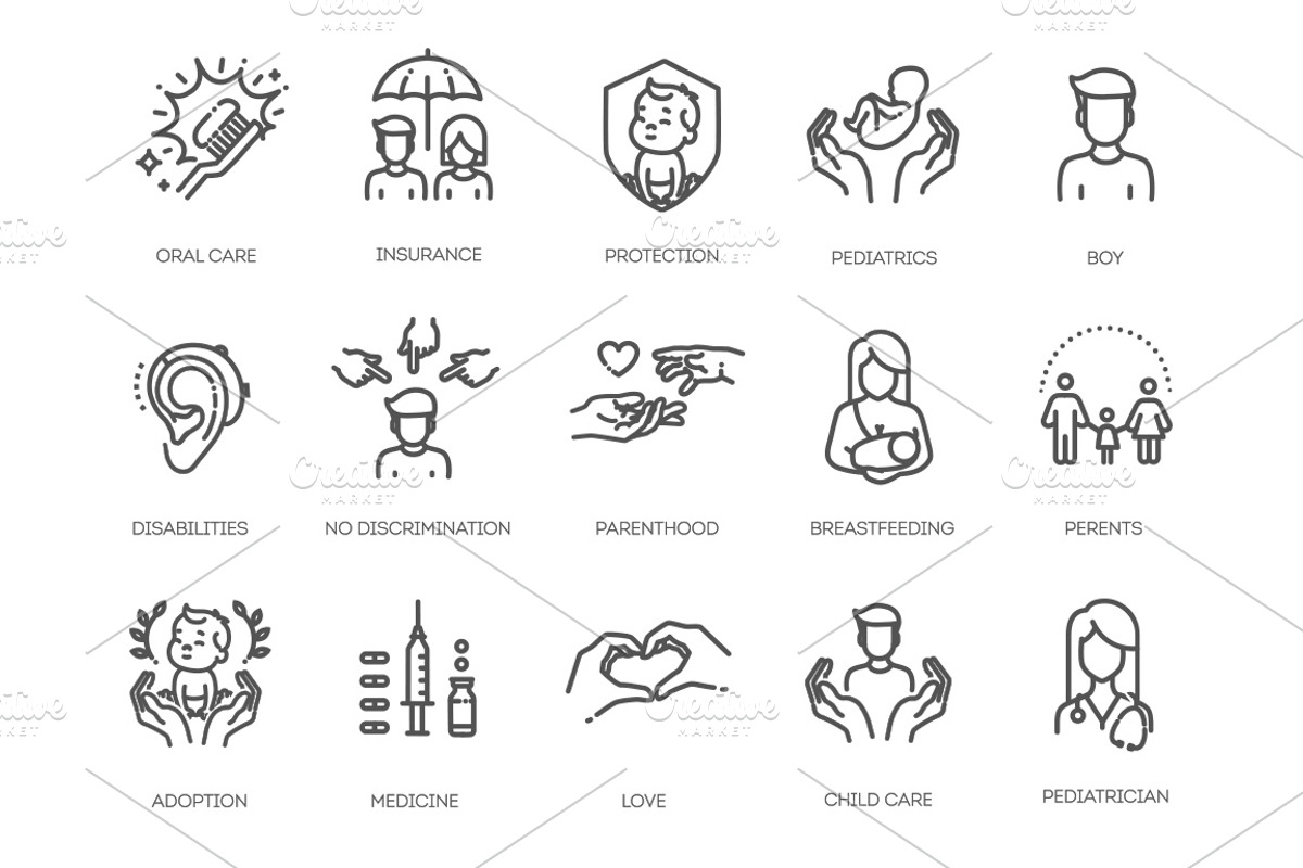 Child Care outline symbols, an Outline Icon by Tettygreen (Photo 2 of 2)