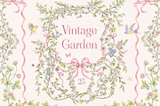 Vintage Garden Png clipart with bows, a Decorative Illustration by Ekaproeka (Thumbnail 1 of 8)