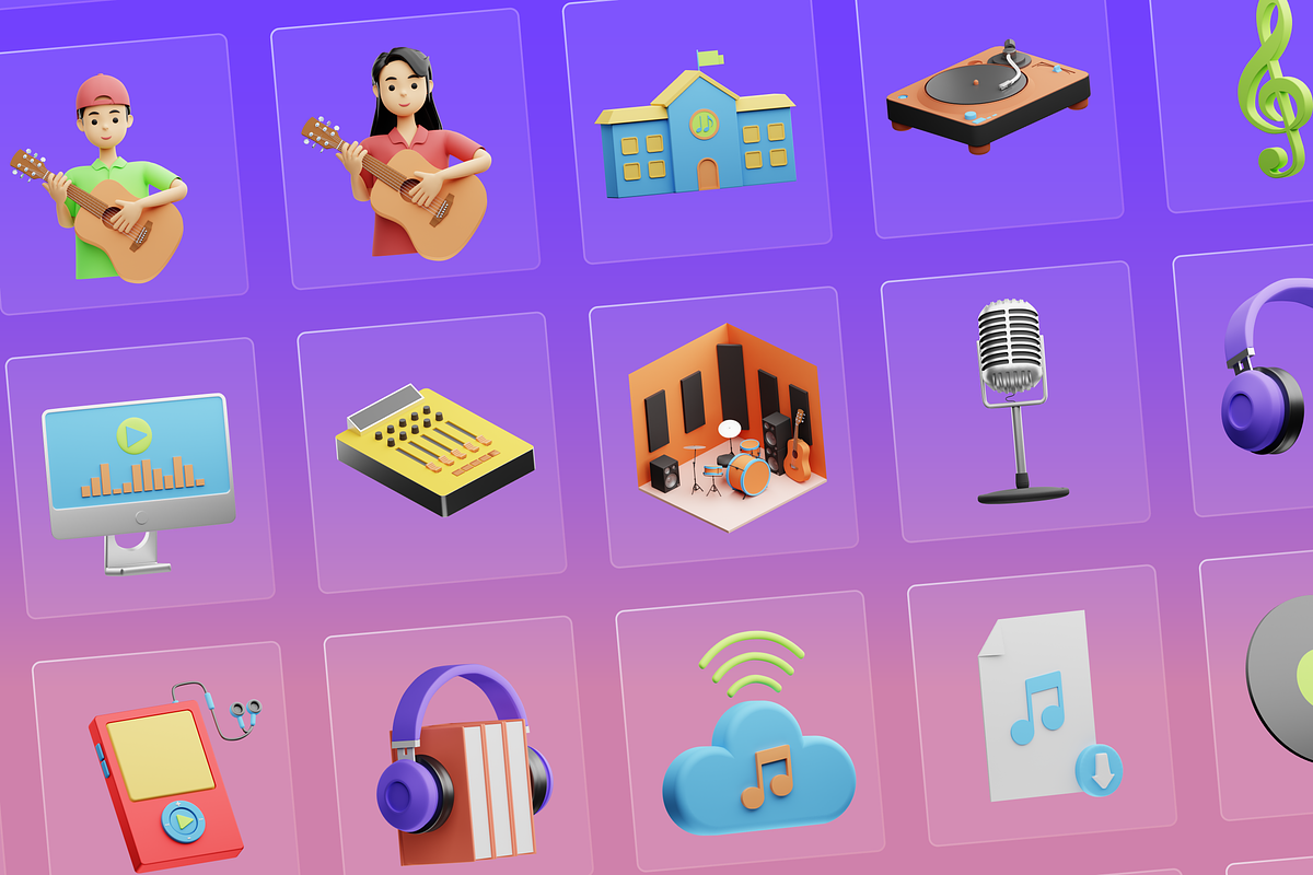 3D Music Icons, an Object 3D Model by Flat Icons (Photo 5 of 8)