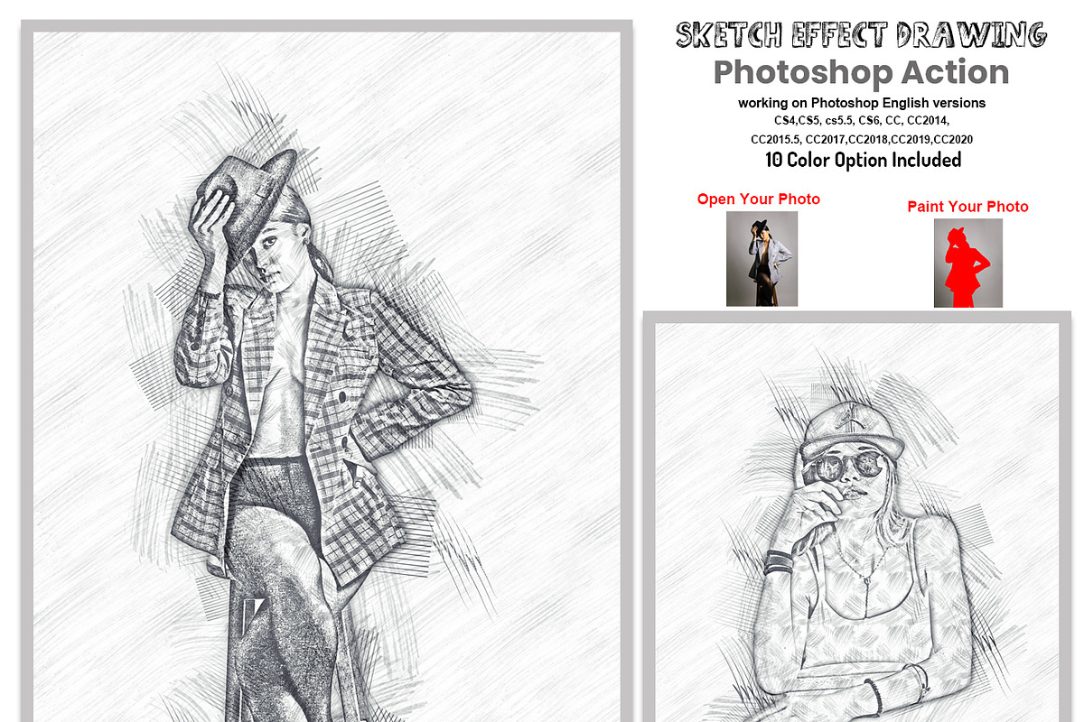 Sketch Drawing Effect PS Action, a Brushes & More by Studio Retouch