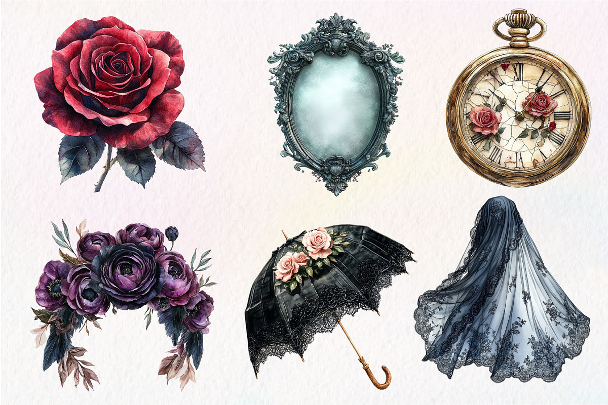 Watercolor Gothic Wedding Clipart, an Illustration by Dream Creation (Photo 3 of 7)