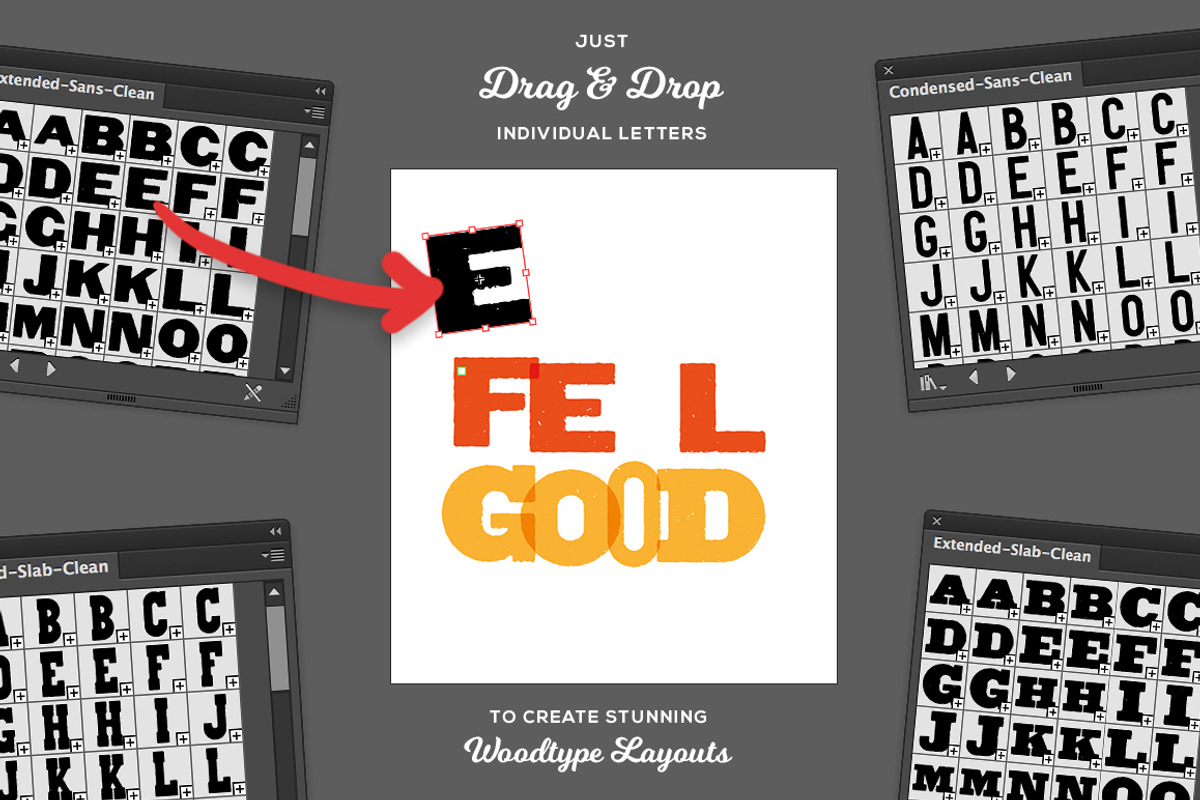 Drag & Drop WoodType for Illustrator, a Shape Add-On by Ian Barnard (Photo 5 of 8)