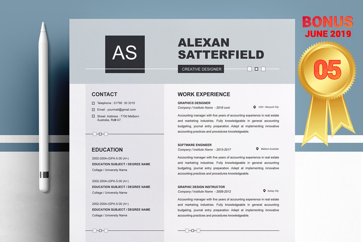 Resume/CV Bundle | 200+ for $29, a Resume Template by ResumeInventor (Photo 62 of 207)