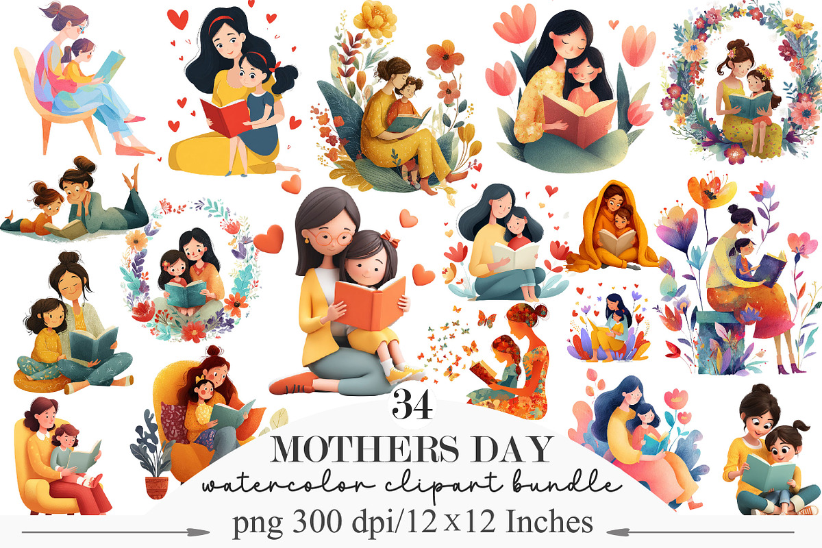Reading with Mom Mothers Day Clipart, an Illustration by Designking (Photo 1 of 5)