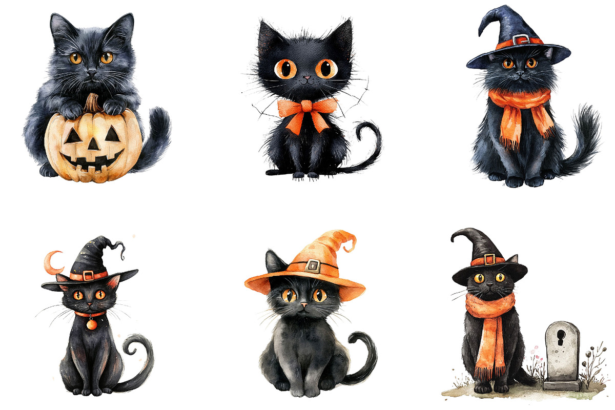 Halloween Black Cat Clipart PNG, a Seasonal Illustration by Designking (Photo 2 of 4)