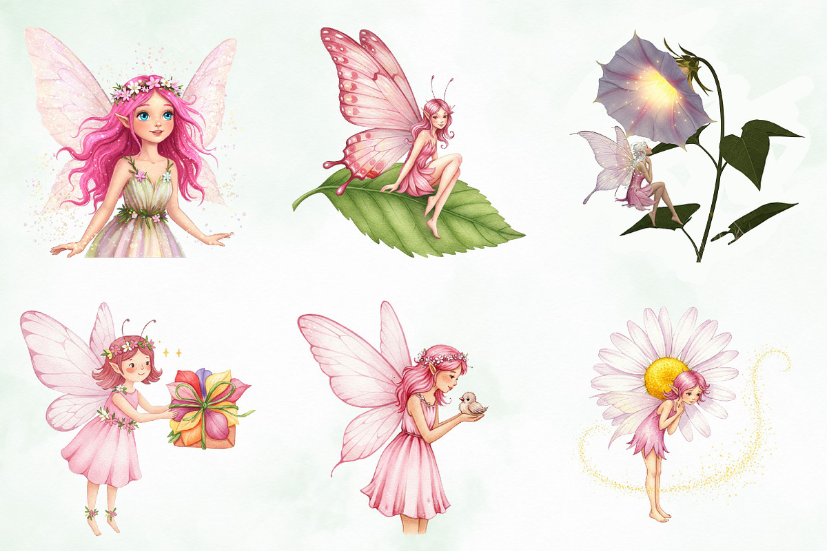 Watercolor Magical Garden Pink Png, an Illustration by Creative Art (Photo 2 of 8)