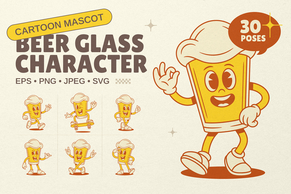 Beer Glass Cartoon Mascot Character, a Food Illustration by Vasya Kobelev (Photo 1 of 8)