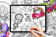 50 Witchy Tattoo Procreate Stamps, a Brush Add-On by SecondOfJuly (Thumbnail 1 of 6)