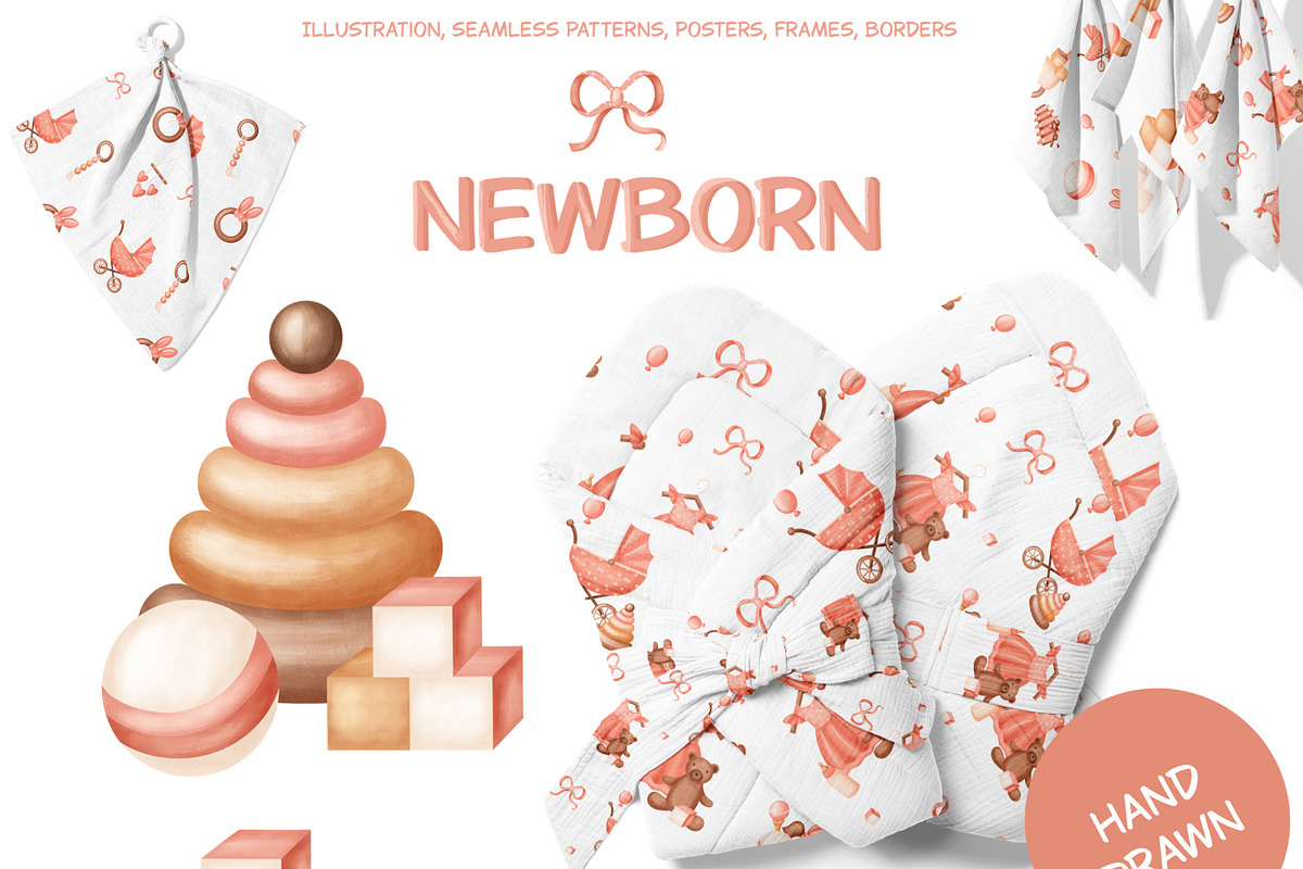 NEWBORN baby illustration & patterns, an Animal Illustration by Linerisyart (Photo 1 of 16)