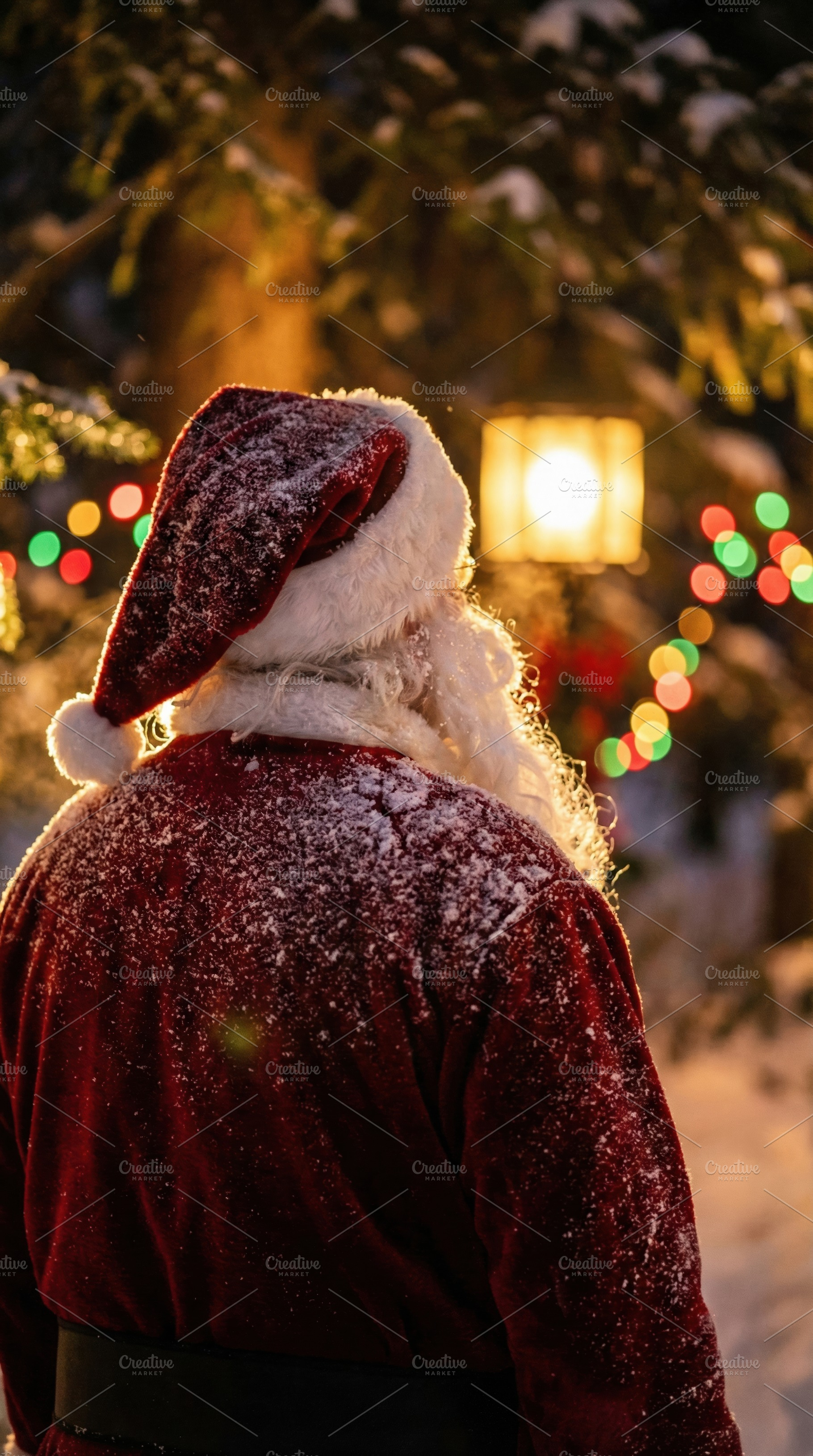 Santa Claus Back View in Snowy Night, a Person Photo by Virgo Studio