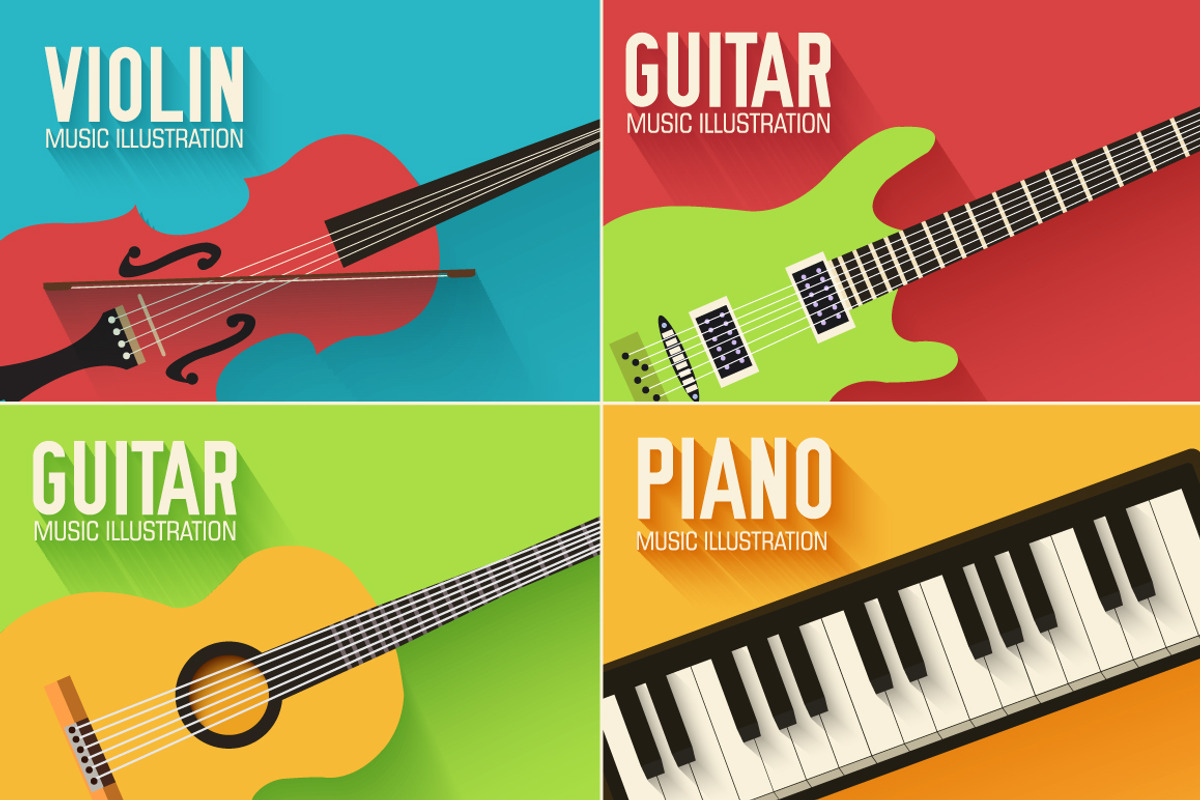 Music flat instruments illustrations, an Illustration by LineTale (Photo 1 of 5)