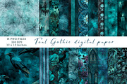 Teal Gothic digital paper, a Pattern Graphic by CreationArt (Thumbnail 1 of 6)