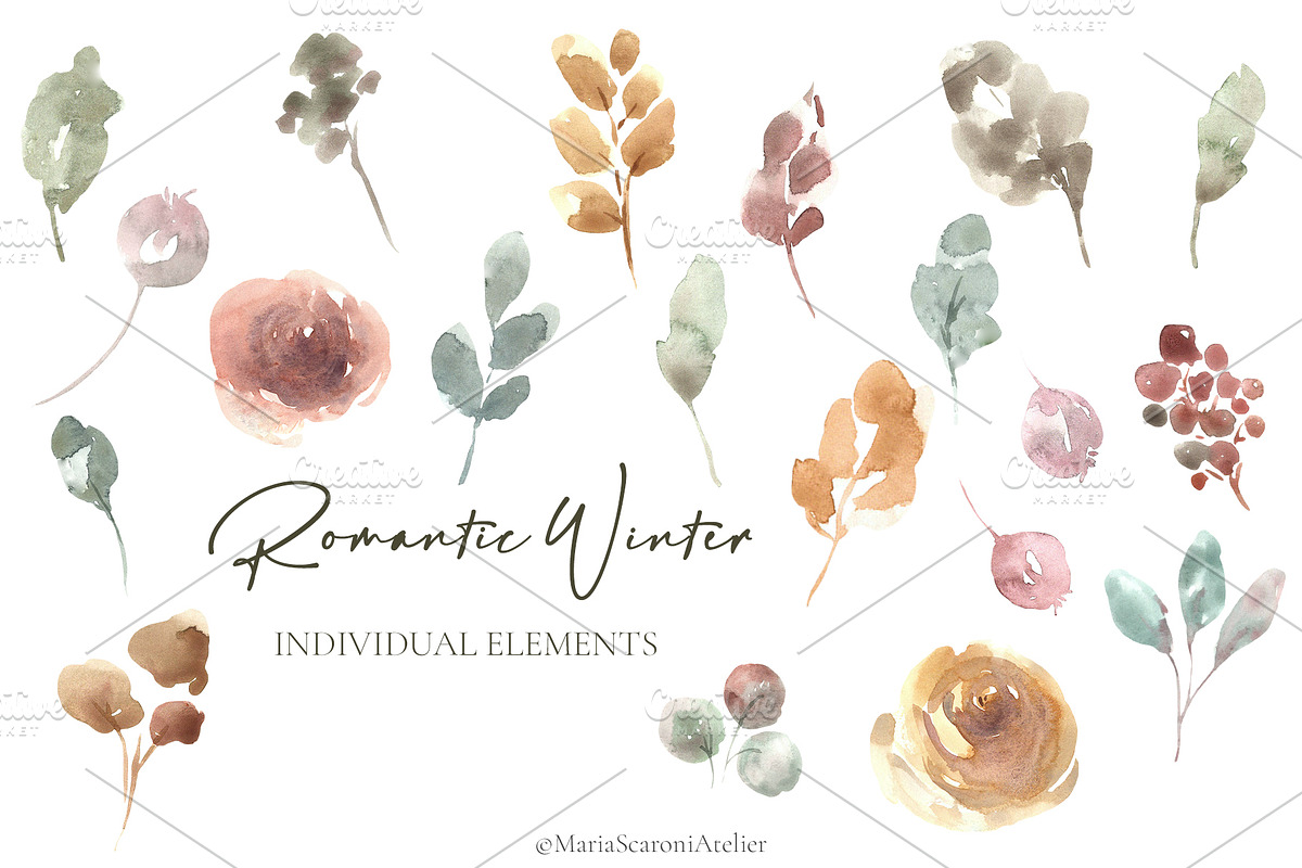 Romantic Winter - Watercolor Flowers, an Illustration by MariaScaroniAtelier (Photo 6 of 8)