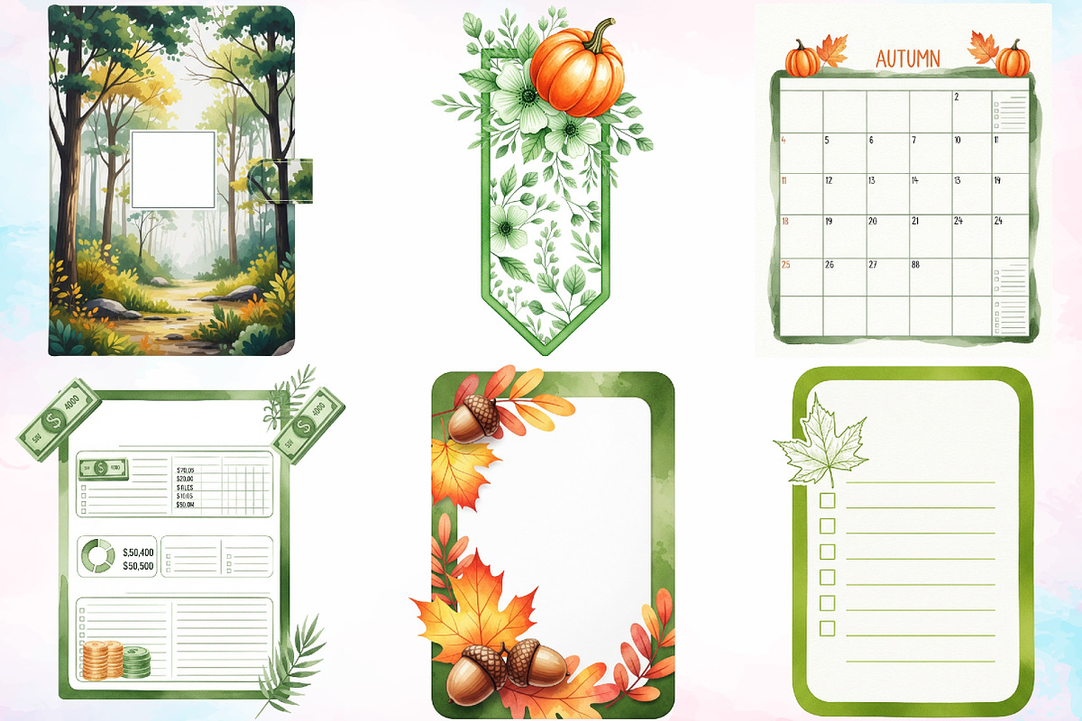 Autumn Green Planner Clipart Bundle, a Seasonal Illustration by Canvas Craft (Photo 2 of 8)