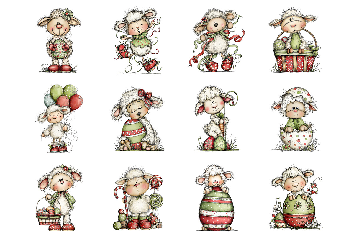 Easter Lamb Whimsical Clipart, an Illustration by Design Market (Photo 2 of 3)