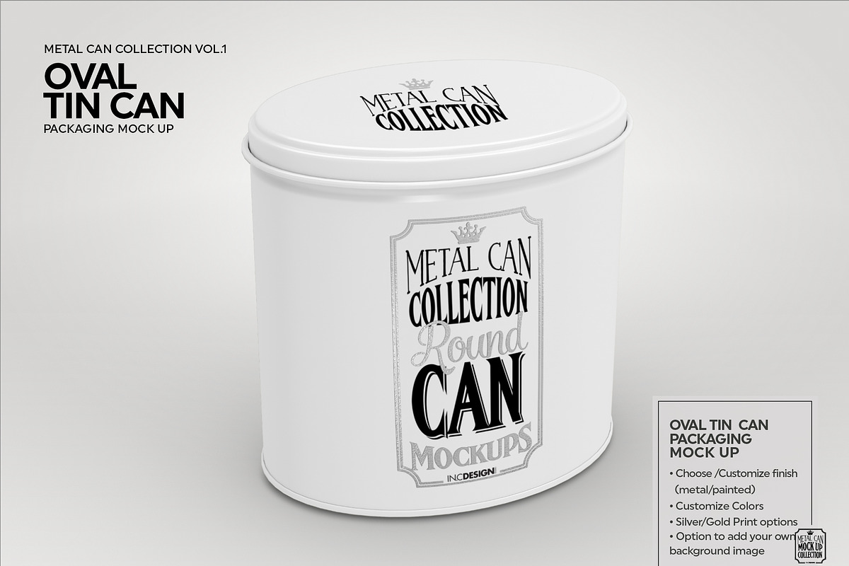 Oval Tin Can Packaging Mockup, a Cups & Container Mockup by INCDesign (Photo 2 of 5)