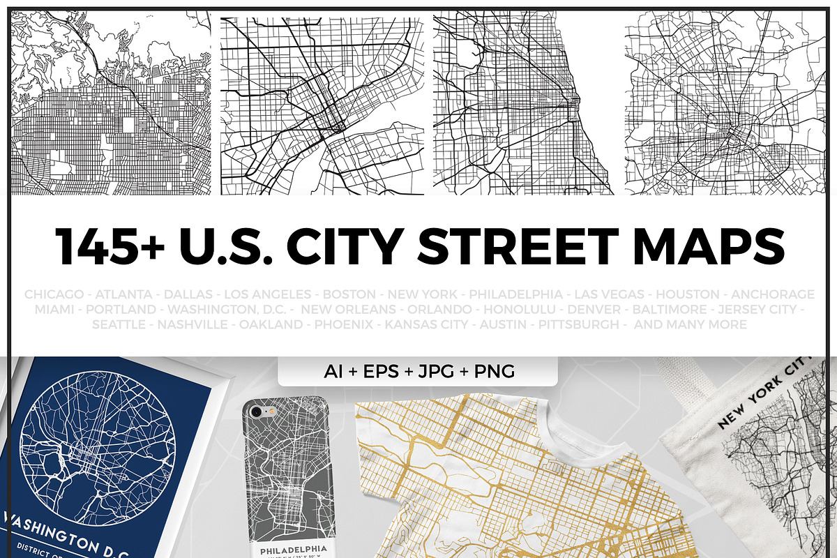 US City Street Map Bundle, an Illustration by deificus Art (Photo 1 of 5)