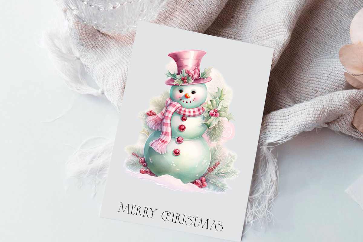 Pastel snowman watercolour clipart, a Decorative Illustration by Hello My Print (Photo 3 of 10)