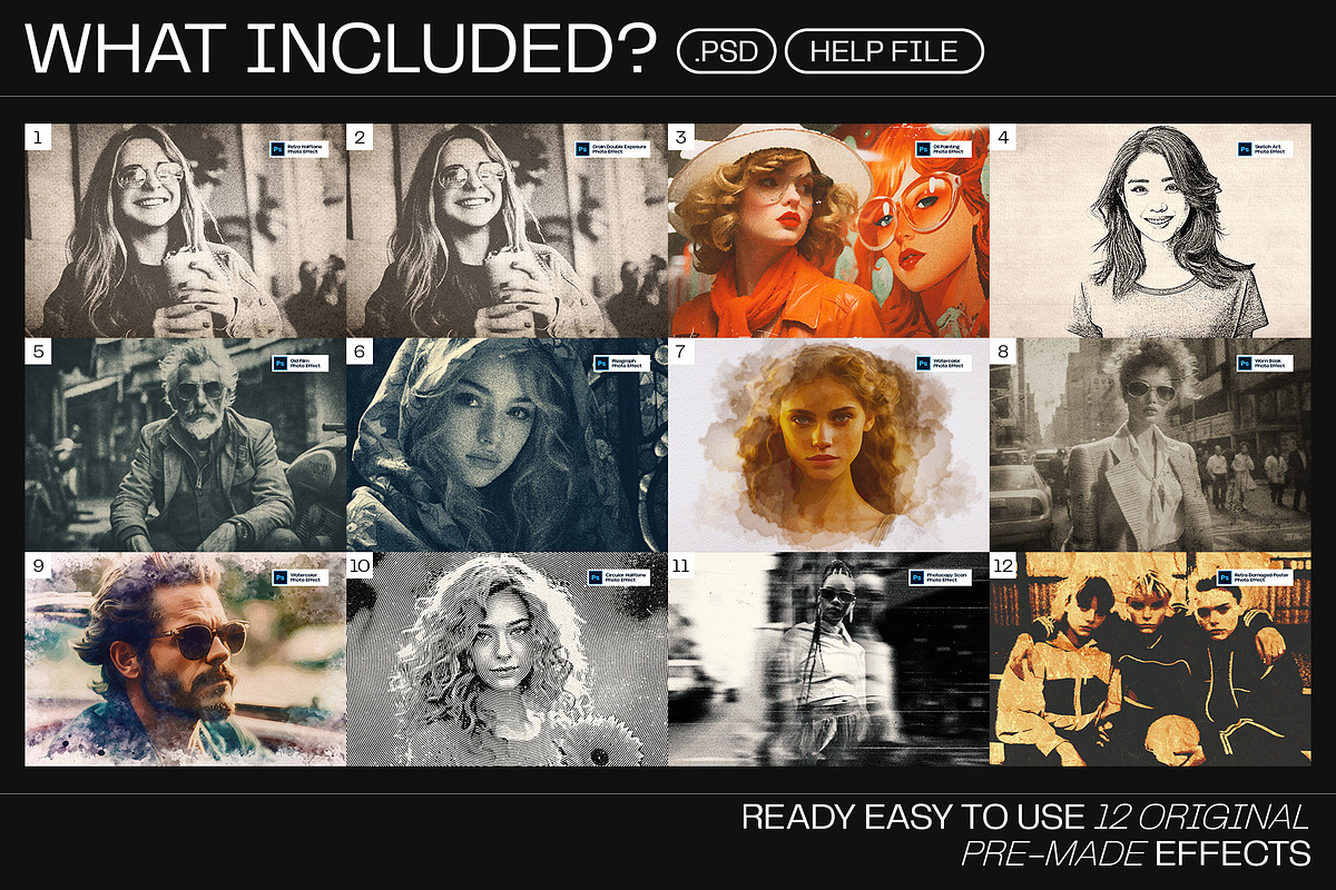 12 Photo Effect Templates, a Layer Style Add-On by iDoodle Studio (Photo 2 of 6)