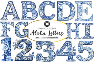 Blue Chinoiserie Alpha Letters PNG, an Illustration by SinaCreation